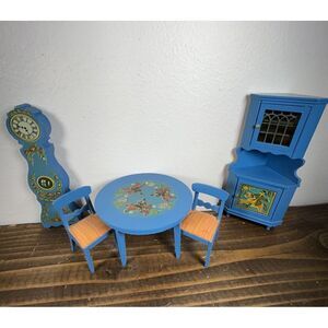 Lundby Dollhouse Furniture Table Chairs Clock Corner Cabinet‎ Blue Leksand Minis